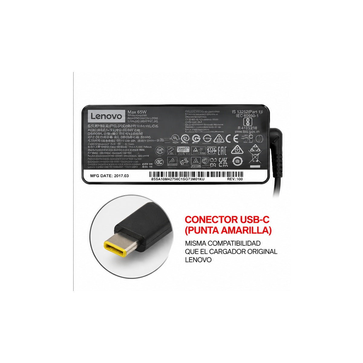 Cargador Lenovo USB-C 65W para Notebook Nuevo, Open Box